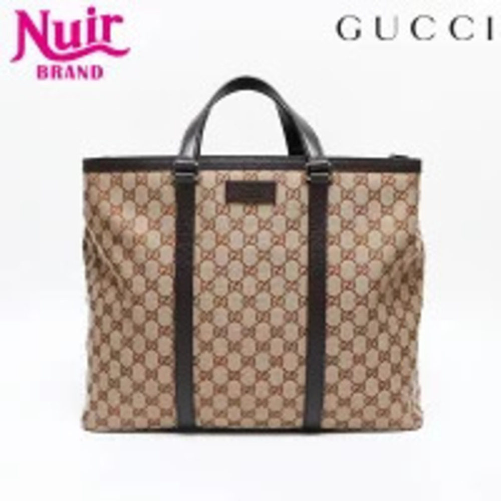 Gucci GG Canvas Leather Tote Bag Beige